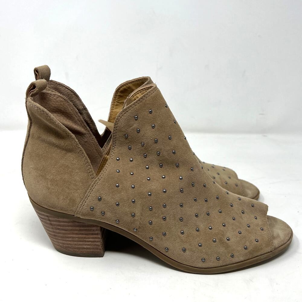 Lucky‎ Brand Barlenna Ankle Boot Peep Toe Studded Travertine Tan Suede 9.5